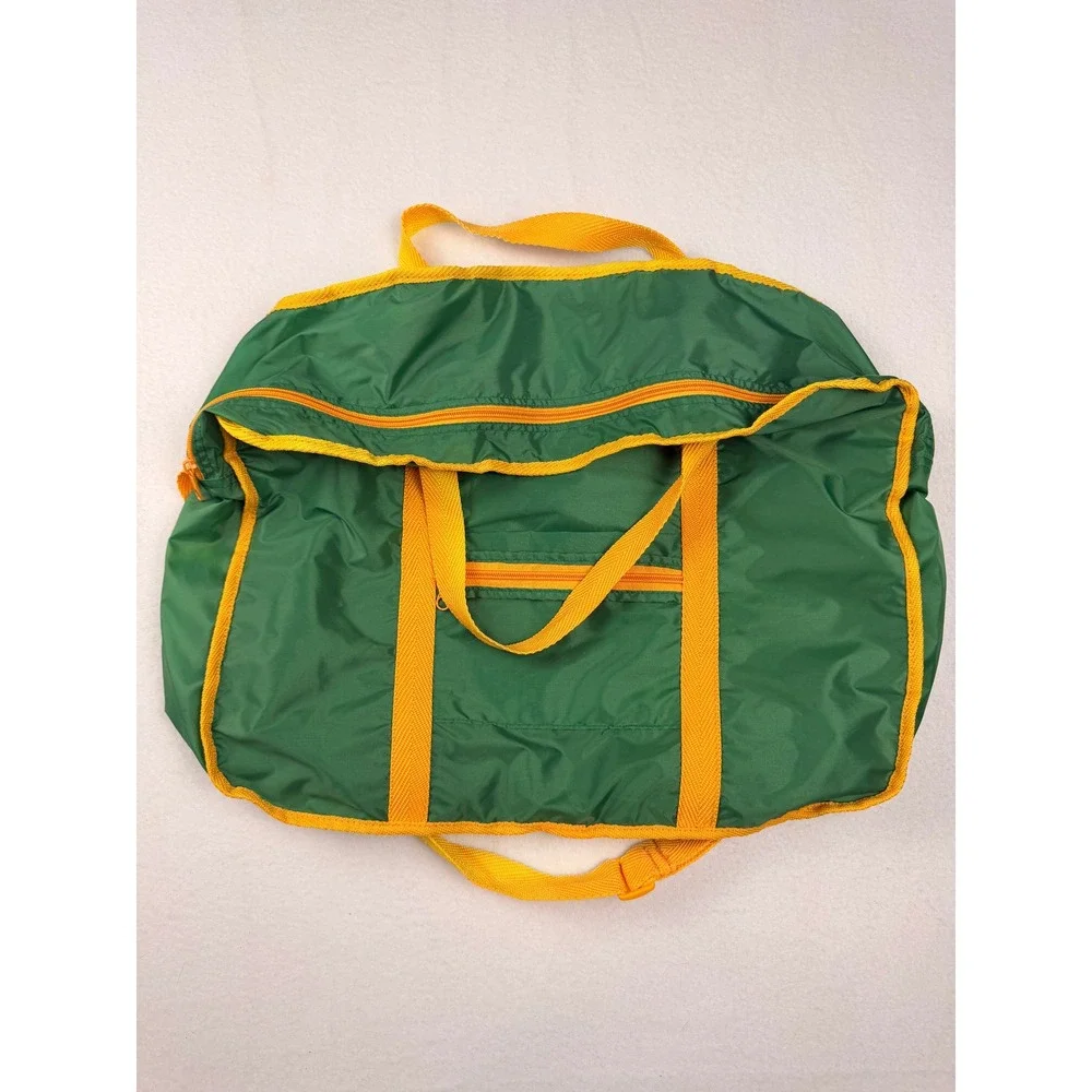 Vintage 1997 Avon Green Yellow Nylon Duffle Bag Travel Gym Weekender Foldable
